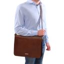 TL Messenger Bolso en Piel con Bandolera 2 Compartimentos - Modelo Grande Marrón TL142430