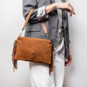 Nomade Suede Leather Fringe Clutch Cognac TL142495