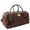 TL Voyager Travel Leather Duffle bag With Pocket on the Backside - Large Size Dark Brown TL141247