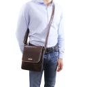 John Leather Crossbody bag for men With Front zip Black TL141408