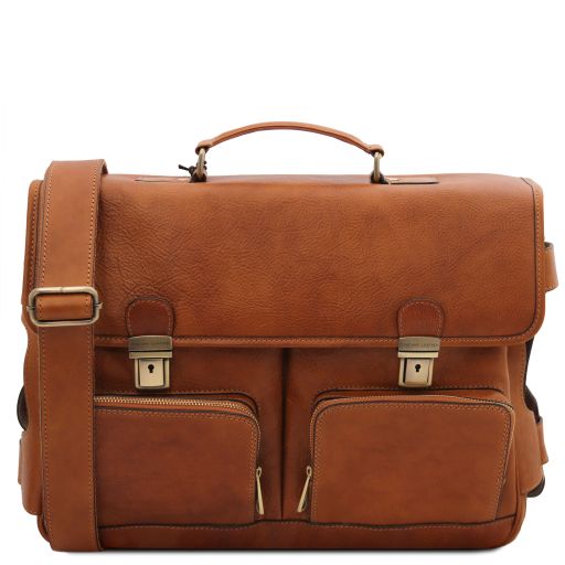 Ventimiglia Leather Multi Compartment TL SMART Briefcase With Front Pockets Телесный TL142069