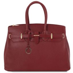Monalisa - Doctor Gladstone Leather Bag with Front Straps - Red
