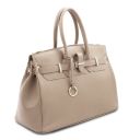 TL Bag Handtasche aus Leder mit Goldfarbenen Beschläge Hell Taupe TL141529