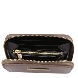 Leda Elegante Cartera en Piel con Cremallera en el Contorno Marrón topo oscuro TL142320