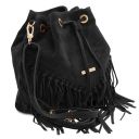 TL Bag Suede Leather Fringe Bucket bag Black TL142291