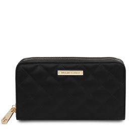 Ada Portefeuille en Cuir Souple à Double Entièrement Zippée Noir TL142349