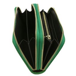 Ada Cartera en Piel Suave con Doble Cremallera en el Contorno Verde TL142349