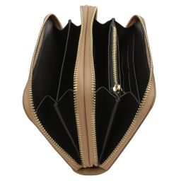 Ada Doppel Rundum-Reißverschluss Damenbrieftasche aus Weichem Leder Hell Taupe TL142349