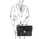 Assisi Leather Briefcase 3 Compartments Black TL141924