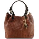 TL KeyLuck Woven Printed Leather Shopping bag Cinnamon TL141573