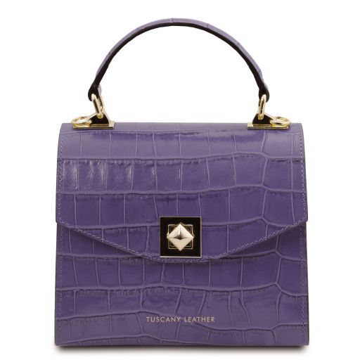 Atena Croc Print Leather Handbag Purple TL142267