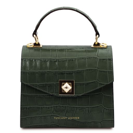 Atena Croc Print Leather Handbag Forest Green TL142267