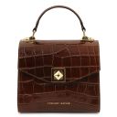 Atena Croc Print Leather Handbag Brown TL142267