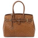 TL Bag Borsa a Mano in Pelle Stampata Effetto Struzzo Cognac TL142120