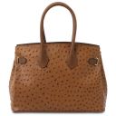 TL Bag Borsa a Mano in Pelle Stampata Effetto Struzzo Cognac TL142120