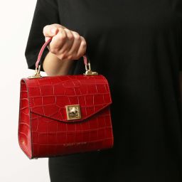 Atena Croc Print Leather Handbag Red TL142267