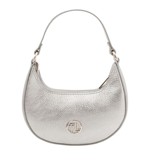 Pixie Metallic Leather Handbag With Chain Strap Silver TL142413