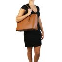 Pantelleria Leather Shopping bag and 3 Fold Leather Wallet With Coin Pocket Cognac TL142157