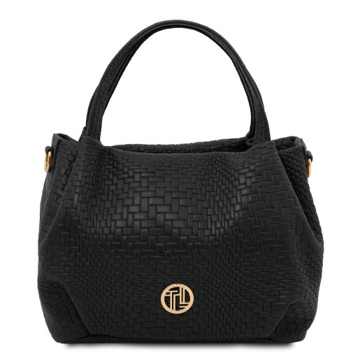 Nora Soft Woven Leather Handbag Black TL142412