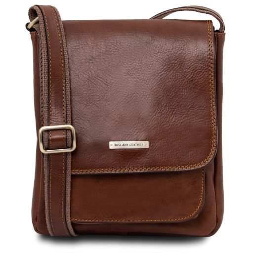 Jimmy Leather Crossbody bag for men With Front Pocket Коричневый TL141407