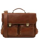 Ventimiglia TL SMART Multifach-Aktentasche aus Leder mit Zwei Aufgesetzten Taschen Braun TL142069