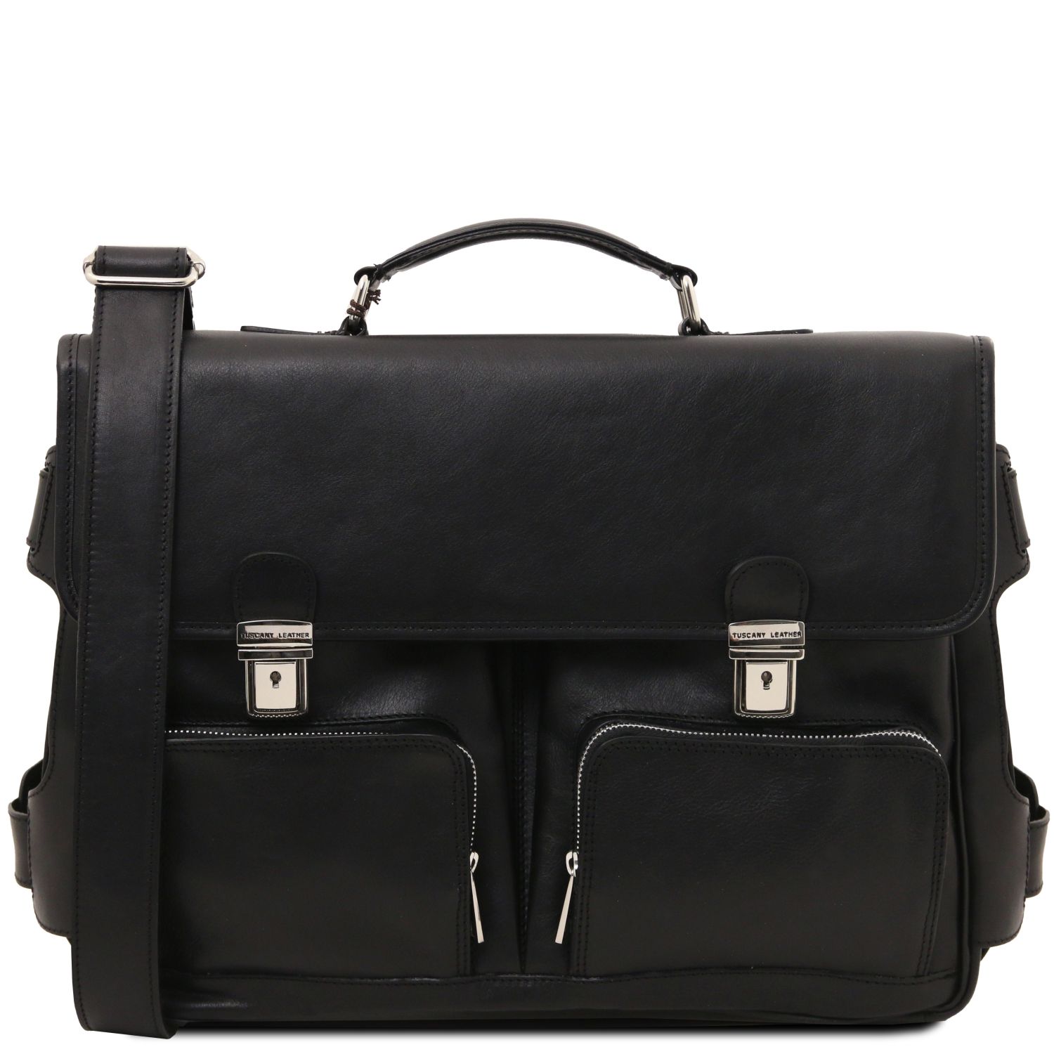 Borsa Multiscomparto da lavoro con tasche frontali in pelle Nero