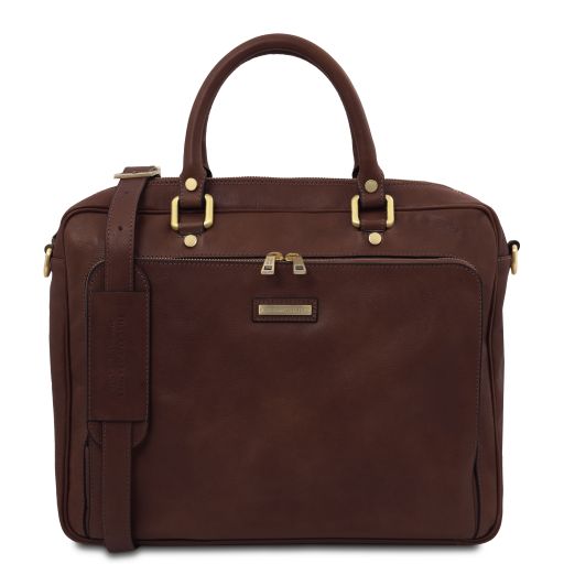 Pisa Cartable en Cuir Porte Ordinateur Avec Poche Frontale Marron foncé TL142427