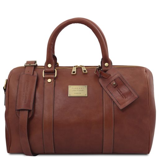 TL Voyager Reisetasche aus Leder mit Fach auf der Rückseite - Klein Braun TL141250