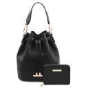 Panarea Sac Seau Pour Femme en Cuir et Elégant Portefeuille en Cuir Entièrement Zippée Noir TL142443
