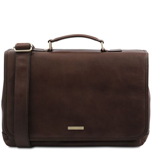 Mantova TL SMART Multifach-Aktentasche aus Leder mit Klappe Dunkelbraun TL140326