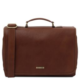 Mantova Leather Multi Compartment TL SMART Briefcase With Flap Brown TL142068