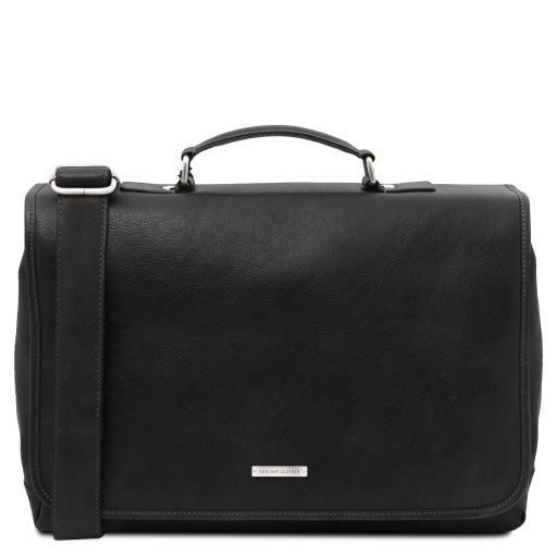 Mantova Leather Multi Compartment TL SMART Briefcase With Flap Black TL142068