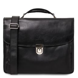 Alessandria Leather Multi Compartment TL SMART Laptop Briefcase Black TL142067