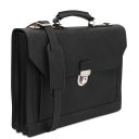 Cremona Leather Briefcase 3 Compartments Black TL142448