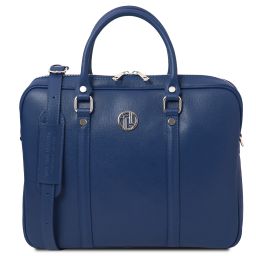 Prato Borsa Porta Computer da Donna in Pelle Saffiano Blu scuro TL142453