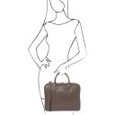 Prato Borsa Porta Computer da Donna in Pelle Saffiano Talpa scuro TL142453