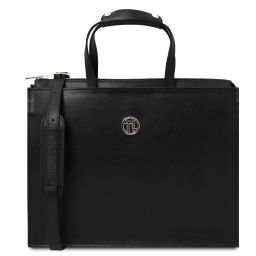 Palermo Saffiano Leather Briefcase 3 Compartments for Women Black TL141369
