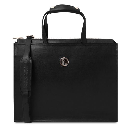 Palermo Serviette en Cuir Saffiano Avec 3 Compartiments Noir TL141369