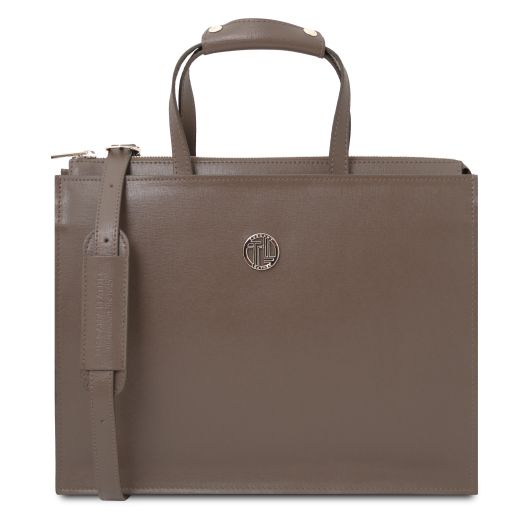 Palermo Saffiano Leather Briefcase 3 Compartments for Women Dark Taupe TL141369