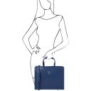 Palermo Saffiano Leather Briefcase 3 Compartments for Women Dark Blue TL141369