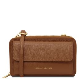 Urania Monedero/soporte Para Celular en Piel con Bandolera Cognac TL142433