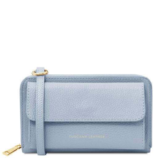 Urania Leather Wallet/phone Holder With Strap Light Blue TL142433