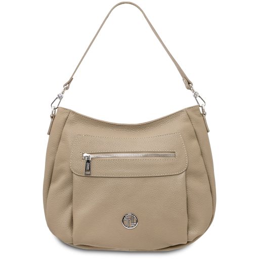 Brenda Schultertasche aus Weichem Leder Taupe TL142450