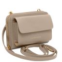 Urania Lederbrieftasche/Handyhalter mit Tragegurt Hell Taupe TL142433