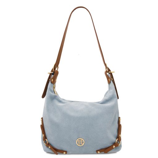Sierra Borsa a Spalla in Pelle Scamosciata Celeste TL142419