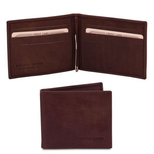 Elegante Porta Tarjetas en Piel con Clip Para Billetes Marrón oscuro TL142055
