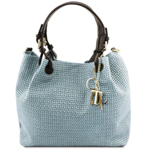 TL KeyLuck Bolso Shopping en Piel Imprimida Tejida Azul claro TL141573