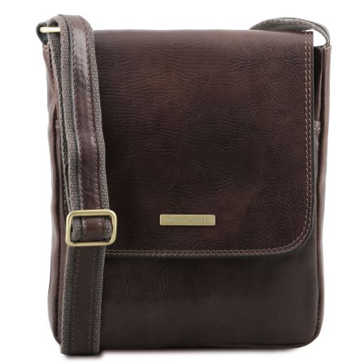John Leather Crossbody bag for men With Front zip Pocket Темно-коричневый TL142464