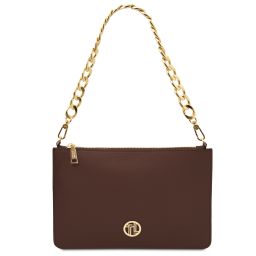 Diva Leather Clutch With Chain Strap Coffee TL142461
