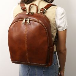 Canberra 2 Compartments Leather Backpack Dark Brown TL142460